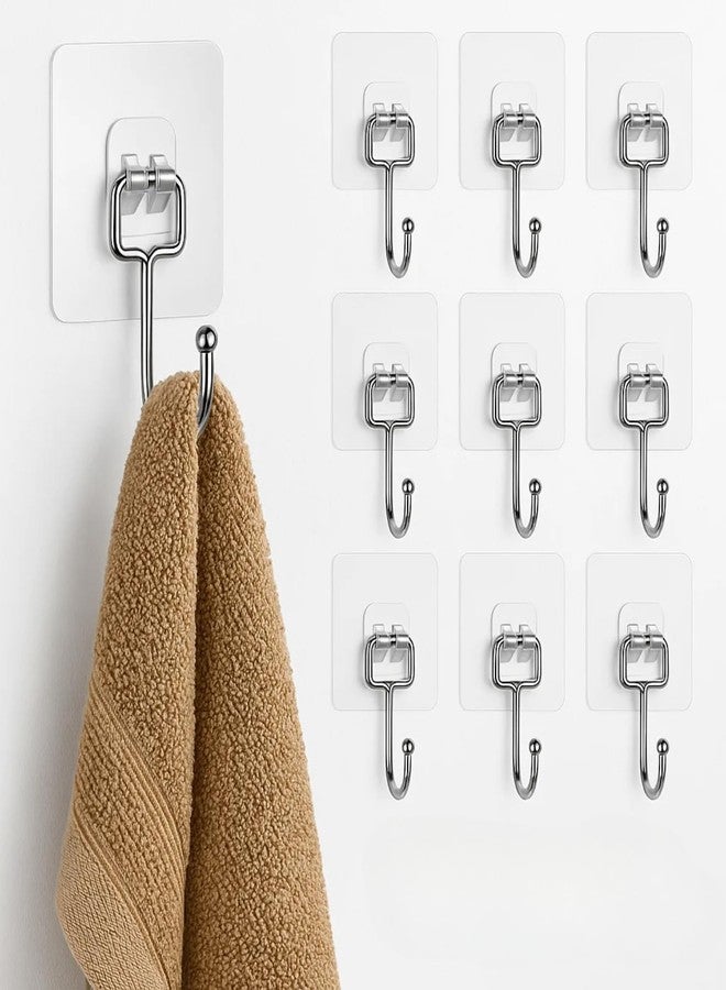 Zulaxy Big Size Transparent Wall Hooks for Hanging - Heavy Duty Stainless Steel Adhesive Hooks for Bathroom, Kitchen, Towel, Utensils & Keys - Waterproof, No Drilling Required (Pack of 10) - Image 1